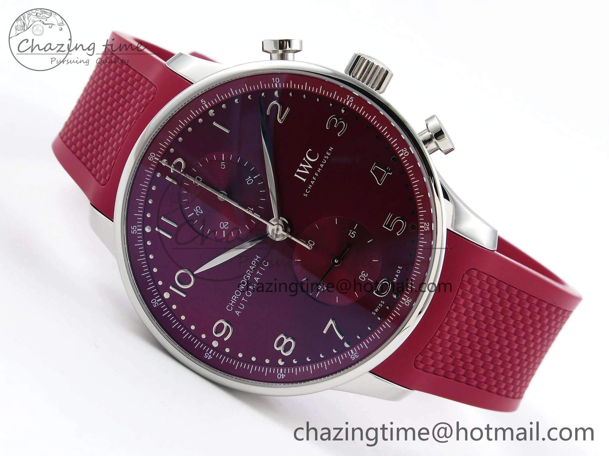 WrinkleFree Portuguese Chrono IW3716 Z+F 1:1 Best Edition Red Dial on Red Rubber Strap A 7015