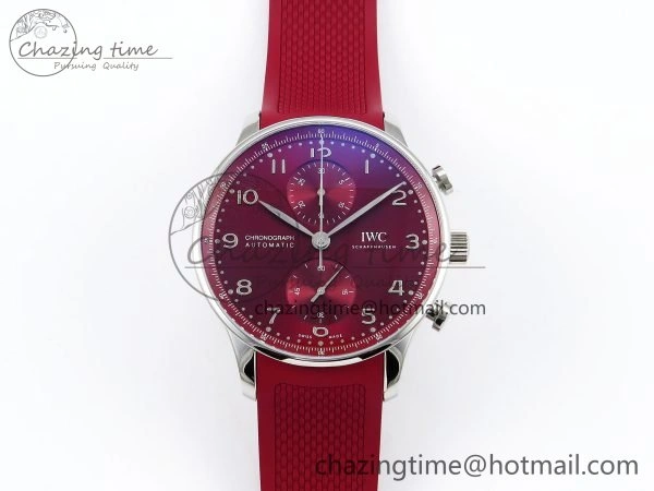 WrinkleFree Portuguese Chrono IW3716 Z+F 1:1 Best Edition Red Dial on Red Rubber Strap A 7015