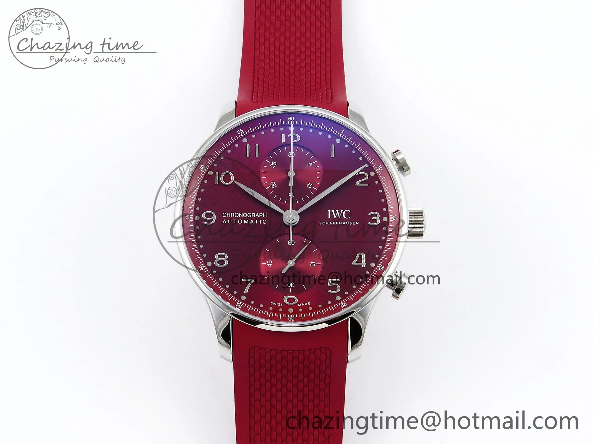WrinkleFree Portuguese Chrono IW3716 Z+F 1:1 Best Edition Red Dial on Red Rubber Strap A 7015