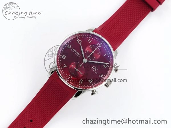 WrinkleFree Portuguese Chrono IW3716 Z+F 1:1 Best Edition Red Dial on Red Rubber Strap A 7015