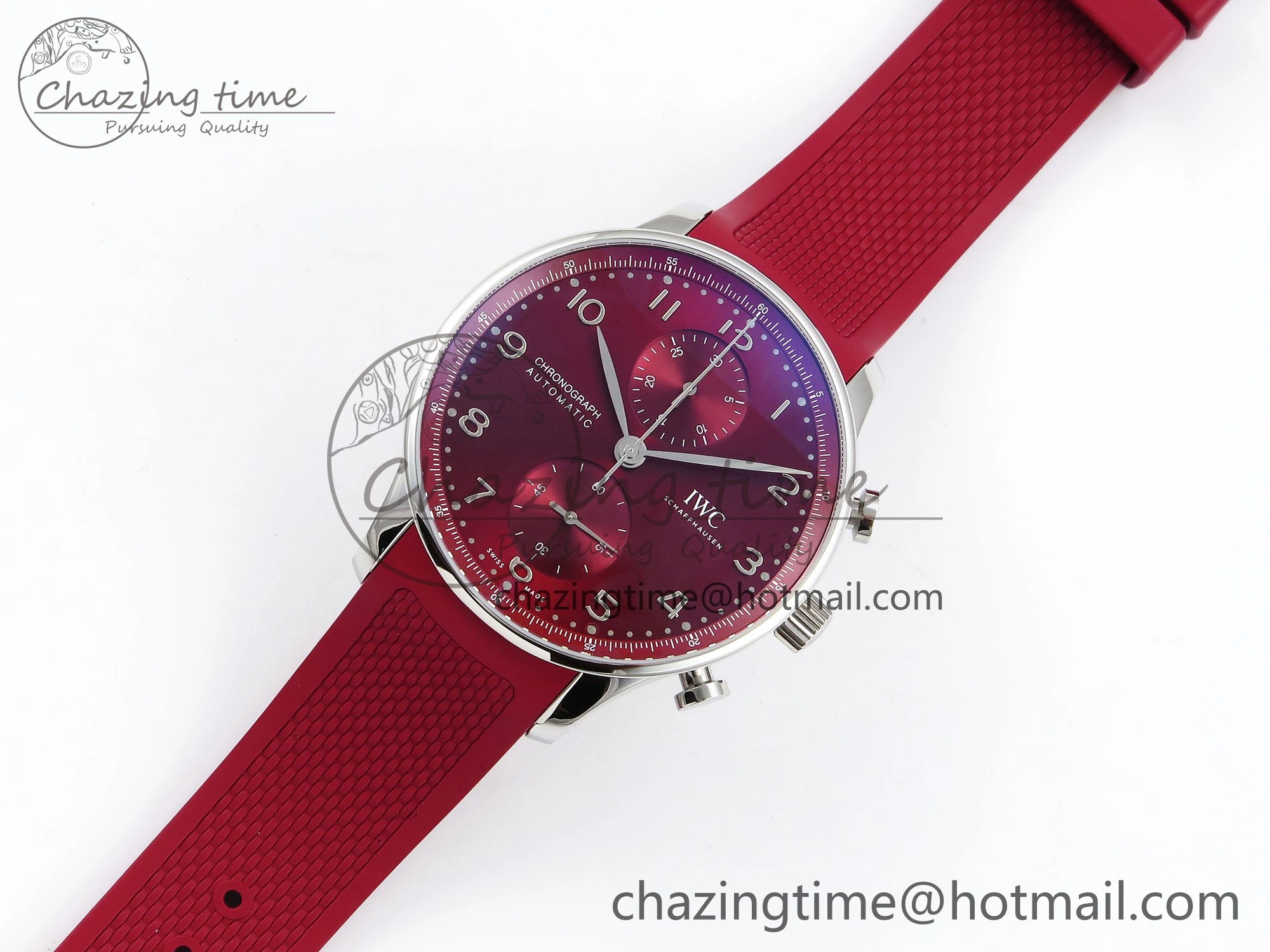 WrinkleFree Portuguese Chrono IW3716 Z+F 1:1 Best Edition Red Dial on Red Rubber Strap A 7015