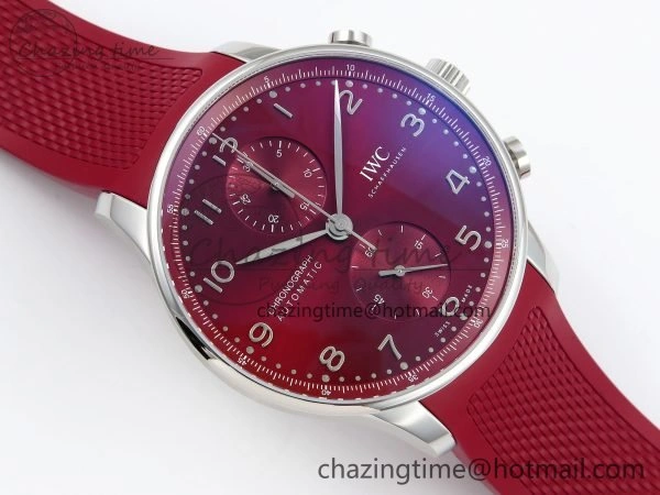WrinkleFree Portuguese Chrono IW3716 Z+F 1:1 Best Edition Red Dial on Red Rubber Strap A 7015