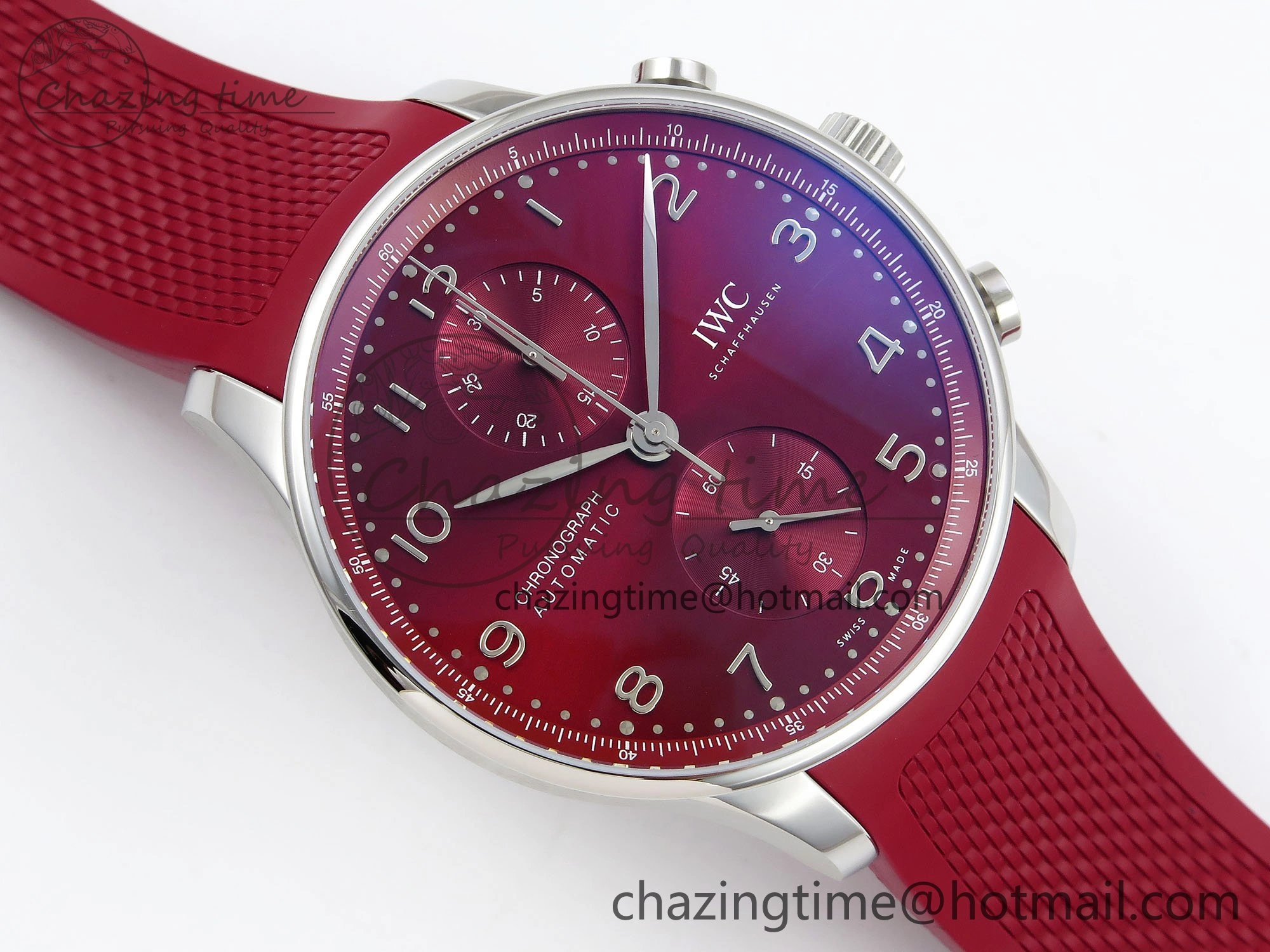 WrinkleFree Portuguese Chrono IW3716 Z+F 1:1 Best Edition Red Dial on Red Rubber Strap A 7015