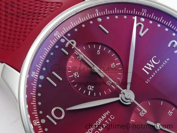 WrinkleFree Portuguese Chrono IW3716 Z+F 1:1 Best Edition Red Dial on Red Rubber Strap A 7015