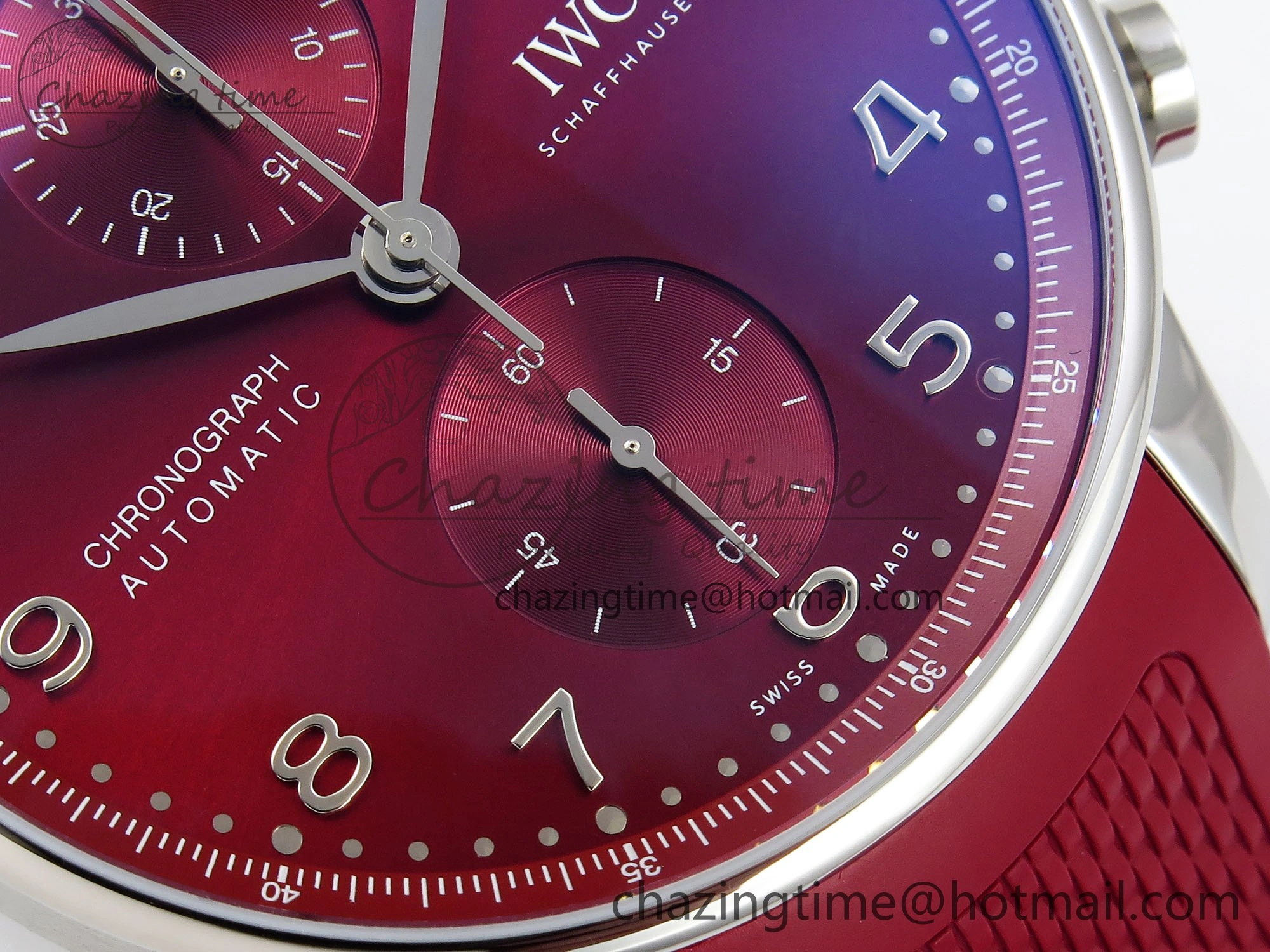 WrinkleFree Portuguese Chrono IW3716 Z+F 1:1 Best Edition Red Dial on Red Rubber Strap A 7015