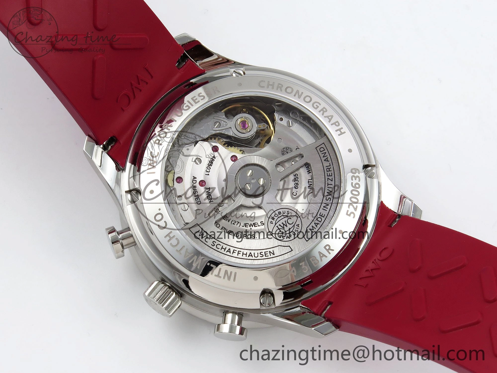 WrinkleFree Portuguese Chrono IW3716 Z+F 1:1 Best Edition Red Dial on Red Rubber Strap A 7015