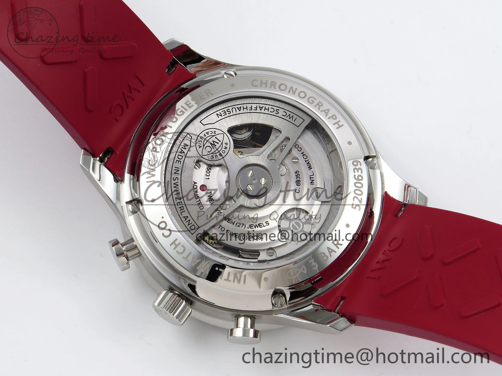 WrinkleFree Portuguese Chrono IW3716 Z+F 1:1 Best Edition Red Dial on Red Rubber Strap A 7015