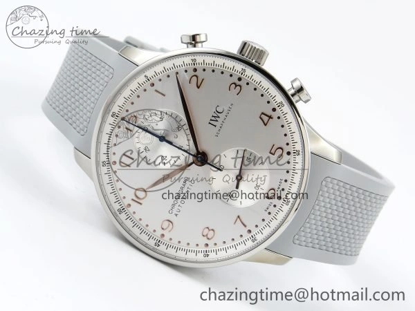 Lightweight Portuguese Chrono IW3716 Z+F 1:1 Best Edition White Dial on Gray Rubber Strap A 7014