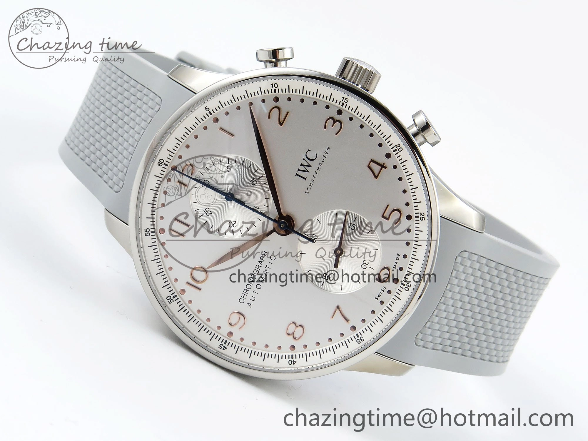 Lightweight Portuguese Chrono IW3716 Z+F 1:1 Best Edition White Dial on Gray Rubber Strap A 7014