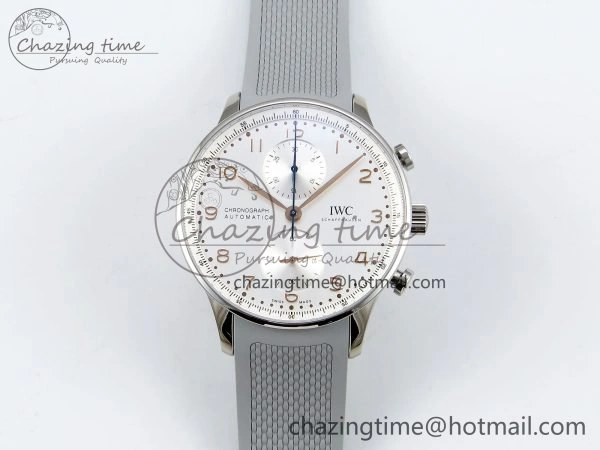 Lightweight Portuguese Chrono IW3716 Z+F 1:1 Best Edition White Dial on Gray Rubber Strap A 7014
