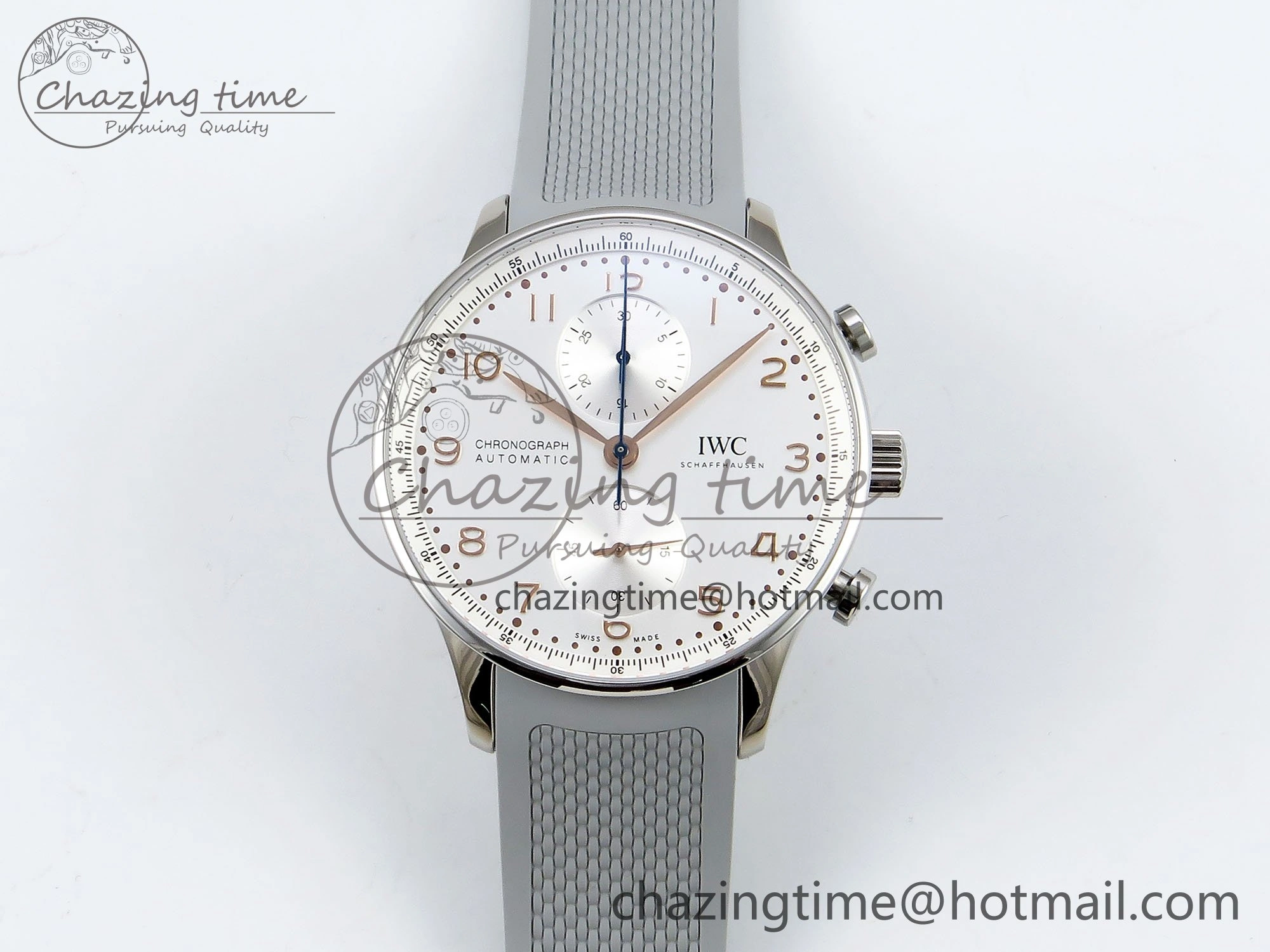 Lightweight Portuguese Chrono IW3716 Z+F 1:1 Best Edition White Dial on Gray Rubber Strap A 7014