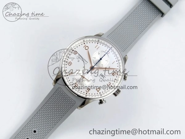Lightweight Portuguese Chrono IW3716 Z+F 1:1 Best Edition White Dial on Gray Rubber Strap A 7014