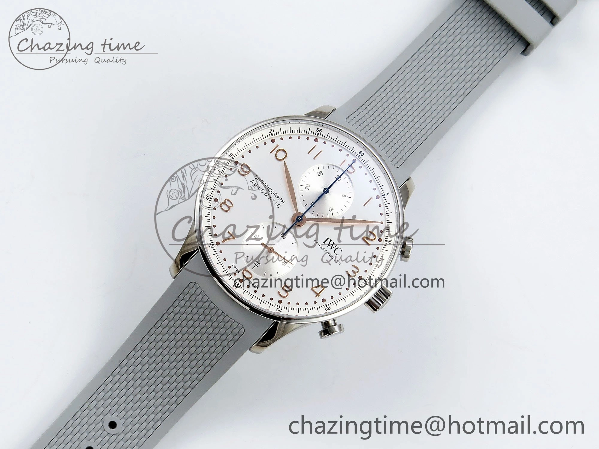 Lightweight Portuguese Chrono IW3716 Z+F 1:1 Best Edition White Dial on Gray Rubber Strap A 7014