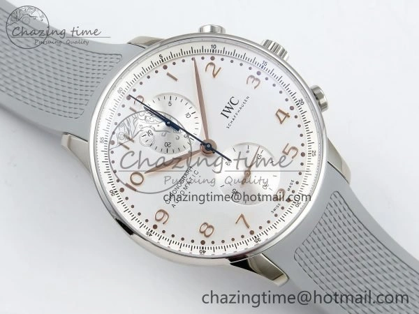 Lightweight Portuguese Chrono IW3716 Z+F 1:1 Best Edition White Dial on Gray Rubber Strap A 7014