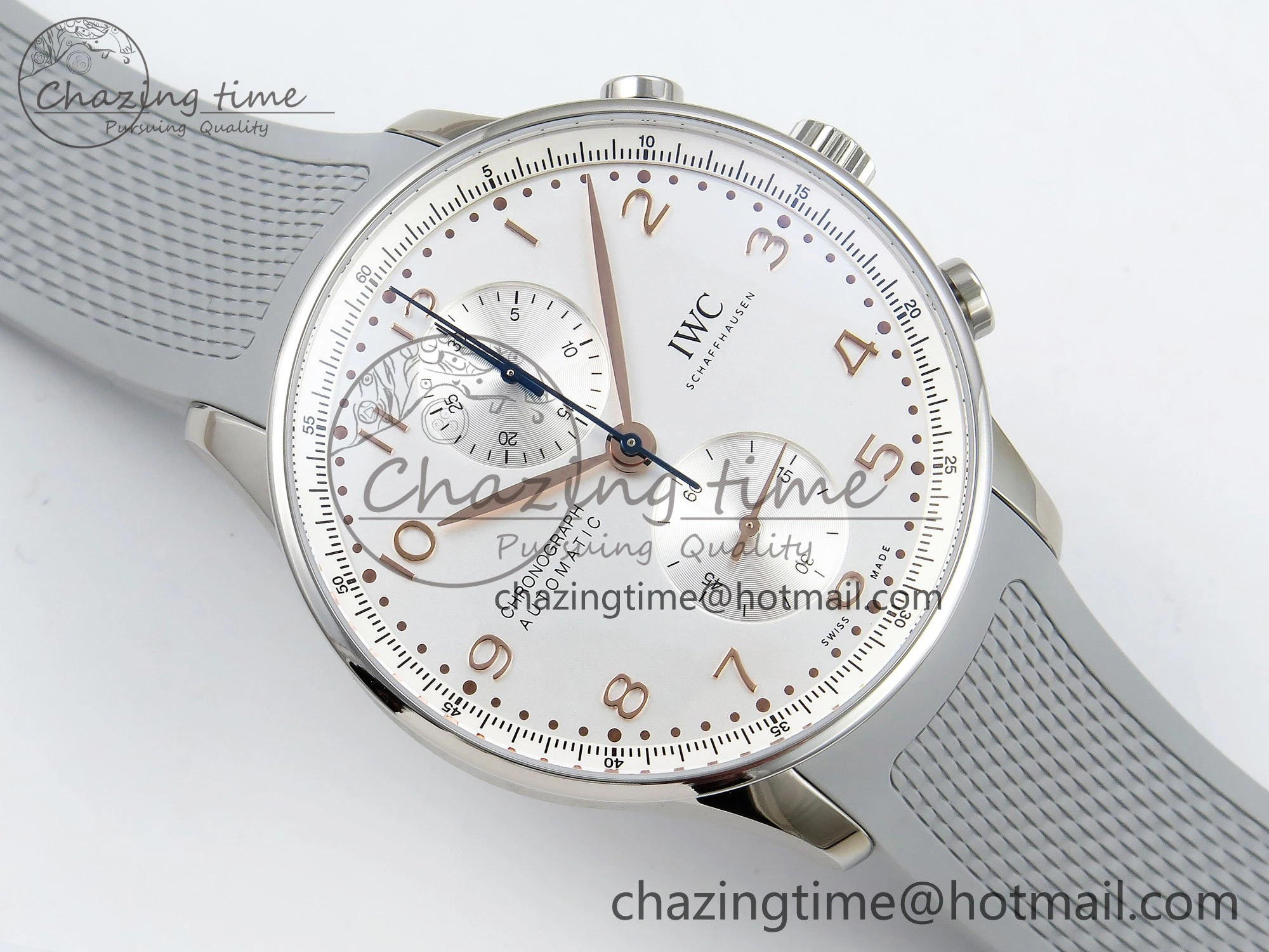 Lightweight Portuguese Chrono IW3716 Z+F 1:1 Best Edition White Dial on Gray Rubber Strap A 7014