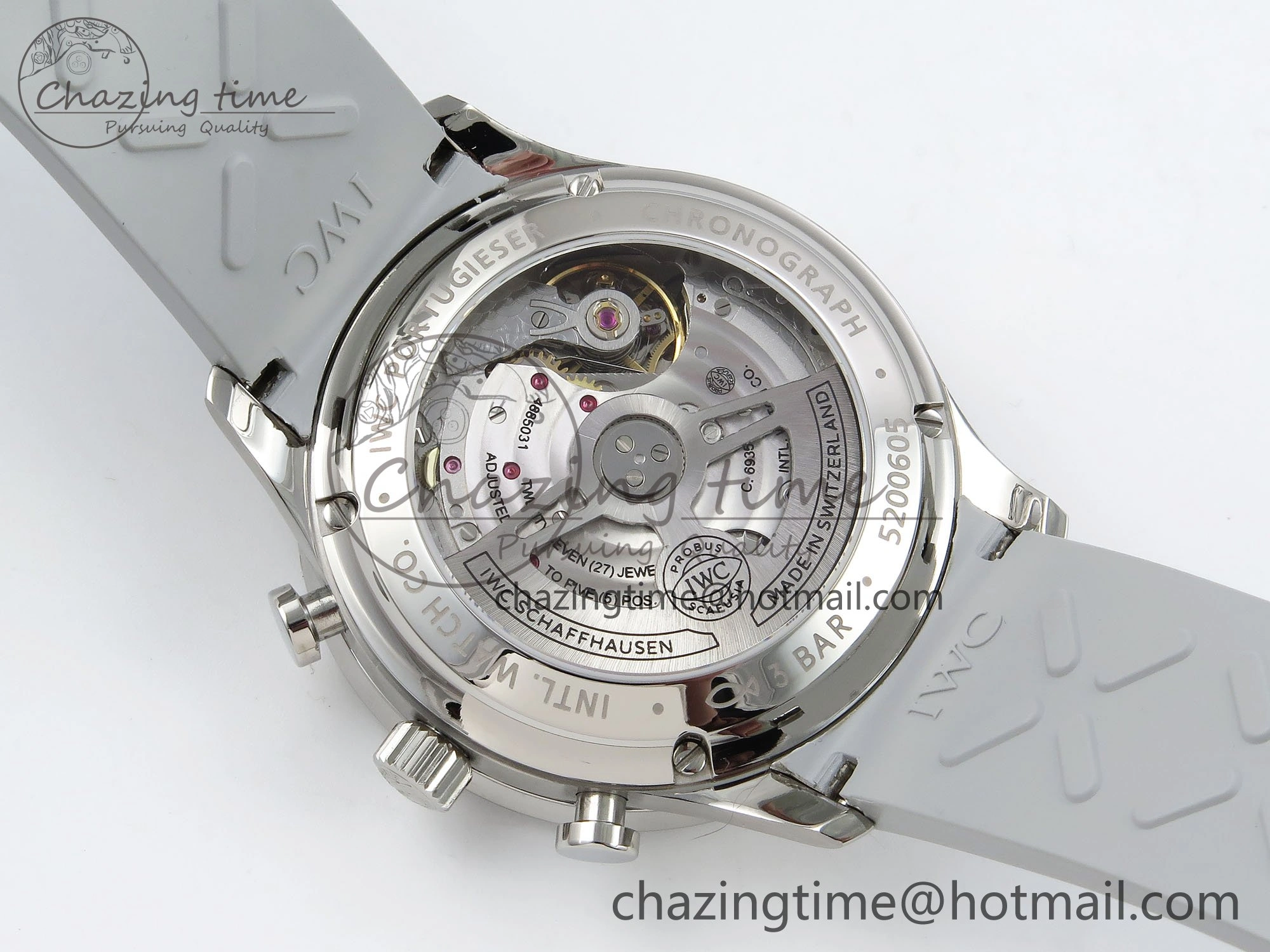 Lightweight Portuguese Chrono IW3716 Z+F 1:1 Best Edition White Dial on Gray Rubber Strap A 7014