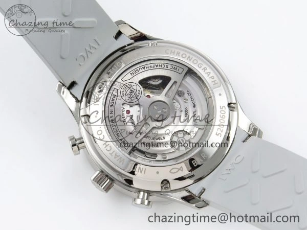 Lightweight Portuguese Chrono IW3716 Z+F 1:1 Best Edition White Dial on Gray Rubber Strap A 7014