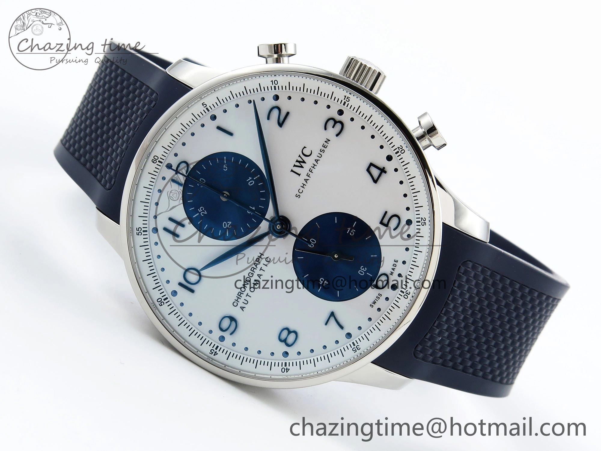 Portuguese Chrono IW3716 Z+F 1:1 Best Edition White Blue Dial on Blue Rubber Strap A Unique 7013