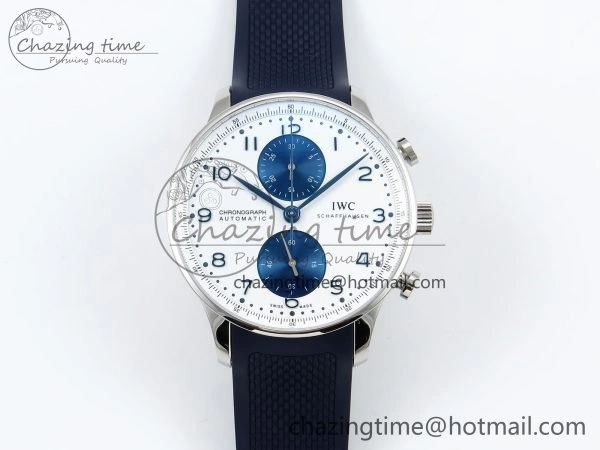 Portuguese Chrono IW3716 Z+F 1:1 Best Edition White Blue Dial on Blue Rubber Strap A Unique 7013