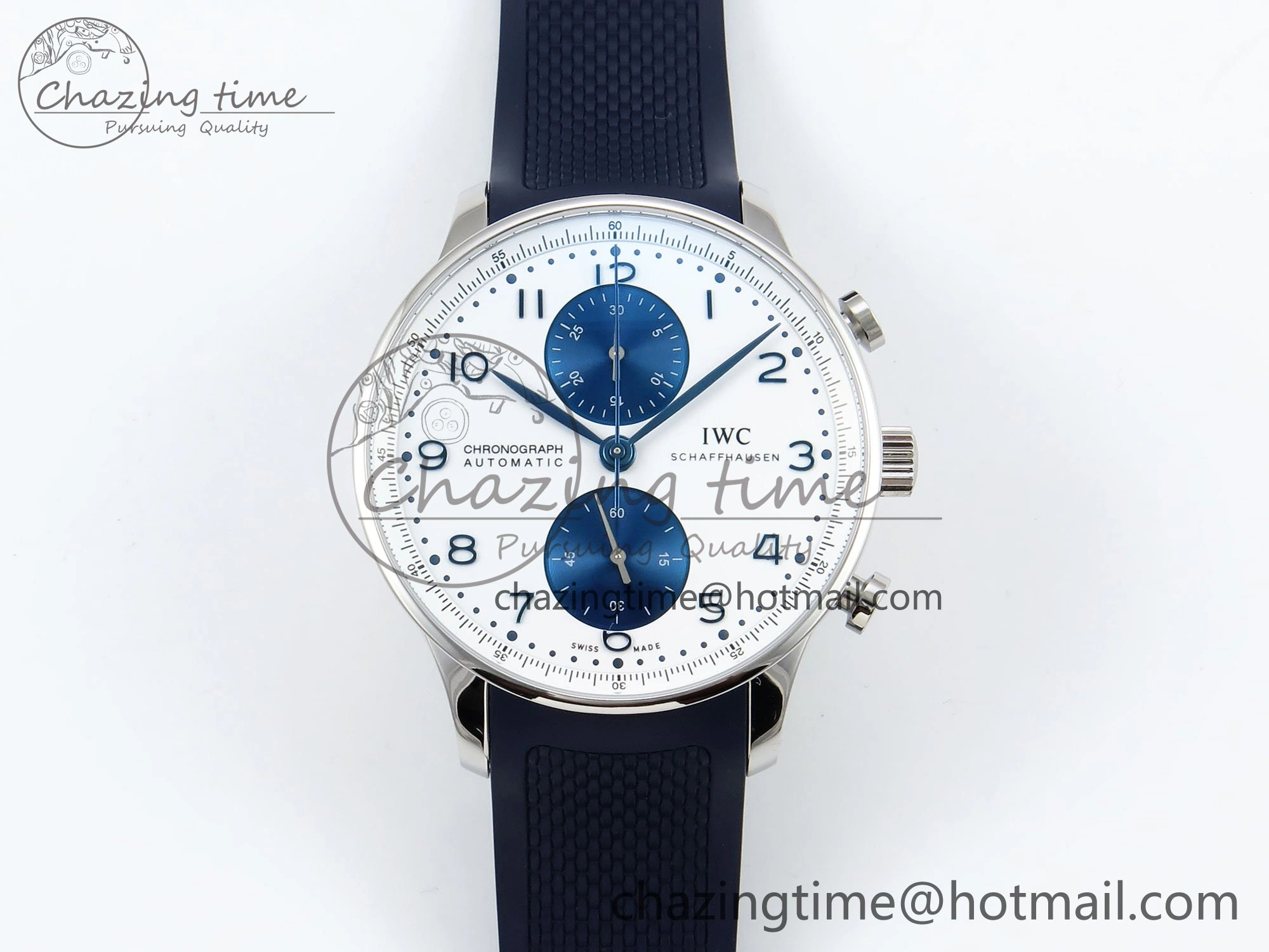 Portuguese Chrono IW3716 Z+F 1:1 Best Edition White Blue Dial on Blue Rubber Strap A Unique 7013