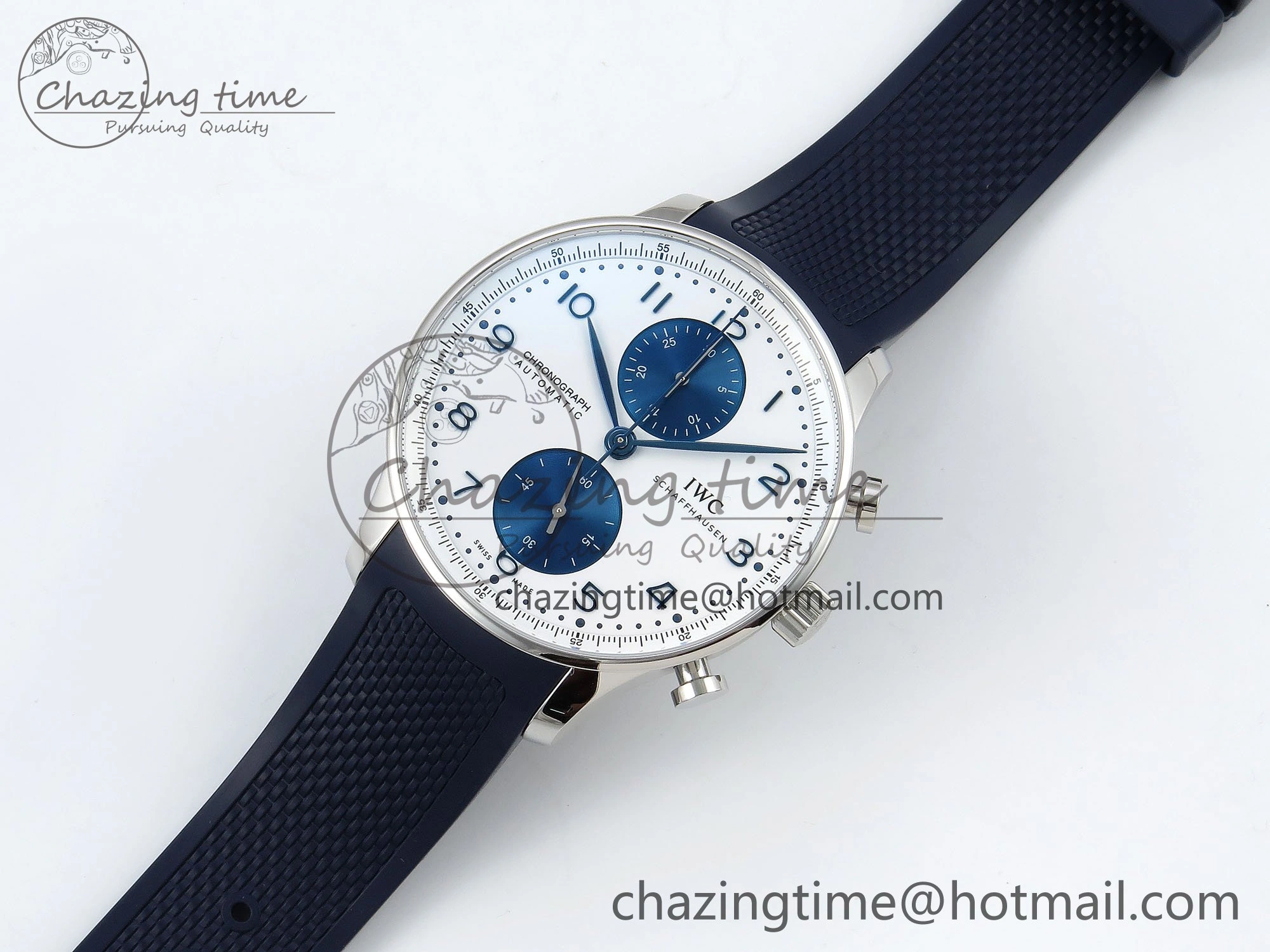 Portuguese Chrono IW3716 Z+F 1:1 Best Edition White Blue Dial on Blue Rubber Strap A Unique 7013