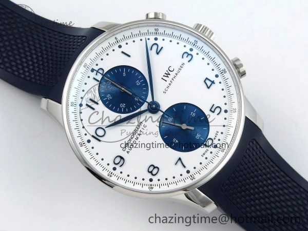 Portuguese Chrono IW3716 Z+F 1:1 Best Edition White Blue Dial on Blue Rubber Strap A Unique 7013