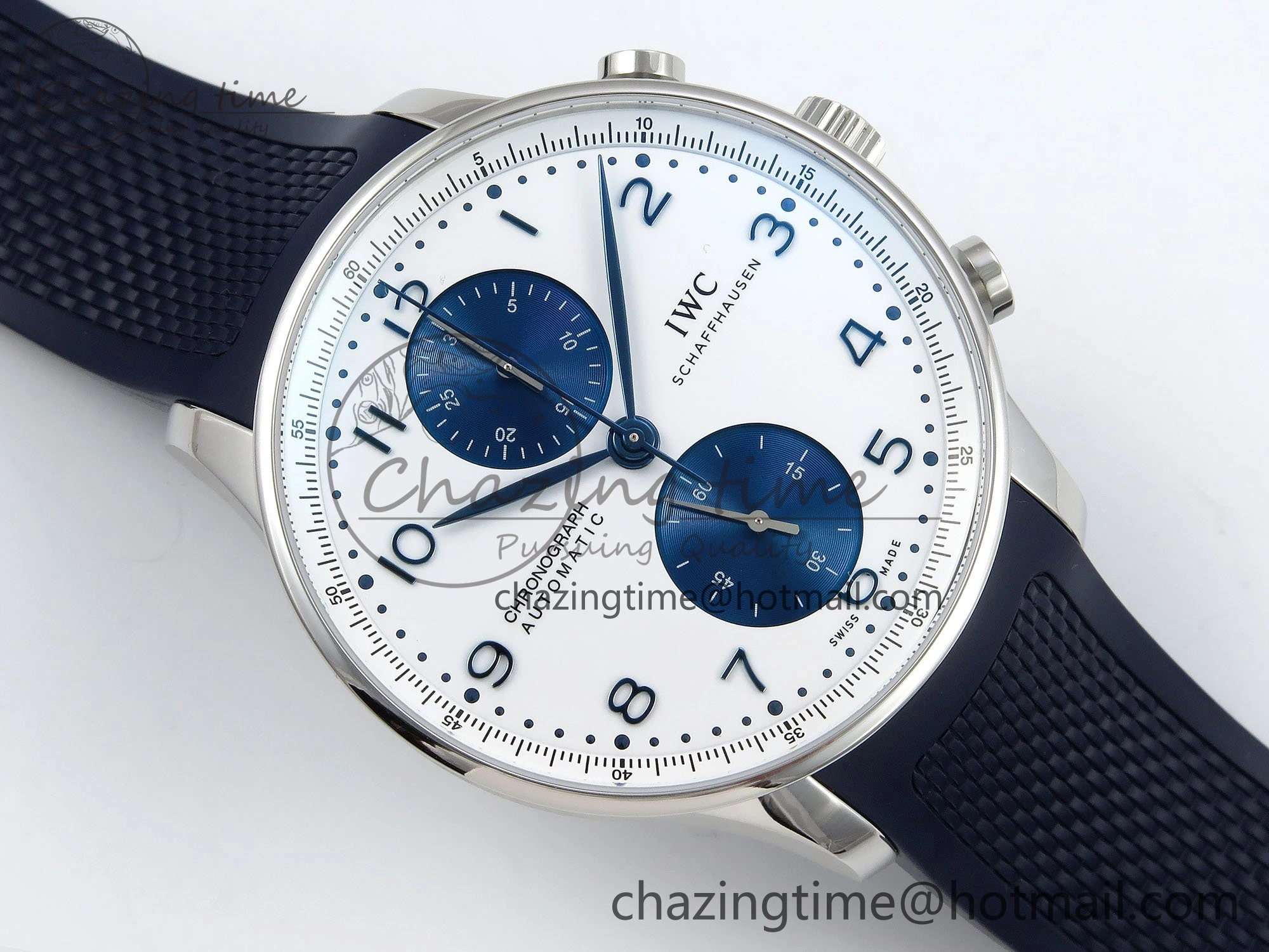 Portuguese Chrono IW3716 Z+F 1:1 Best Edition White Blue Dial on Blue Rubber Strap A Unique 7013