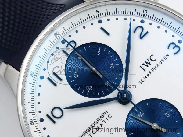 Portuguese Chrono IW3716 Z+F 1:1 Best Edition White Blue Dial on Blue Rubber Strap A Unique 7013