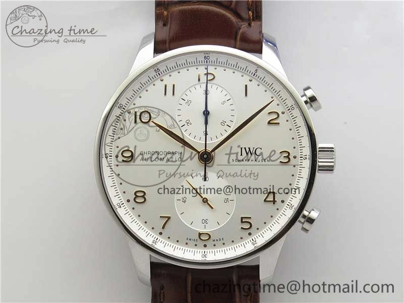 WrinkleFree Portuguese Chrono IW371604 ZF 1:1 Best Edition White Dial on Brown Leather Strap A 7102