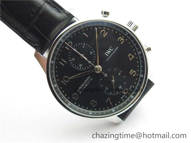 Compact Portuguese Chrono IW371609 ZF 1:1 Best Edition Black Dial on Black Leather Strap A 7100