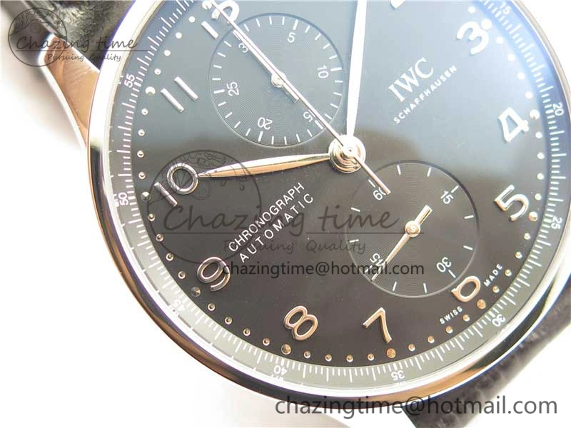 Compact Portuguese Chrono IW371609 ZF 1:1 Best Edition Black Dial on Black Leather Strap A 7100