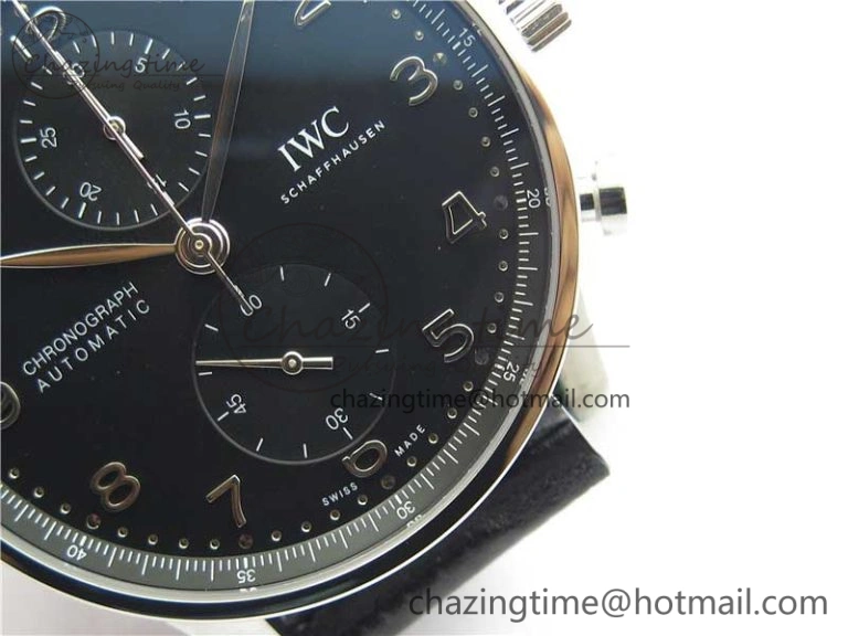 Compact Portuguese Chrono IW371609 ZF 1:1 Best Edition Black Dial on Black Leather Strap A 7100