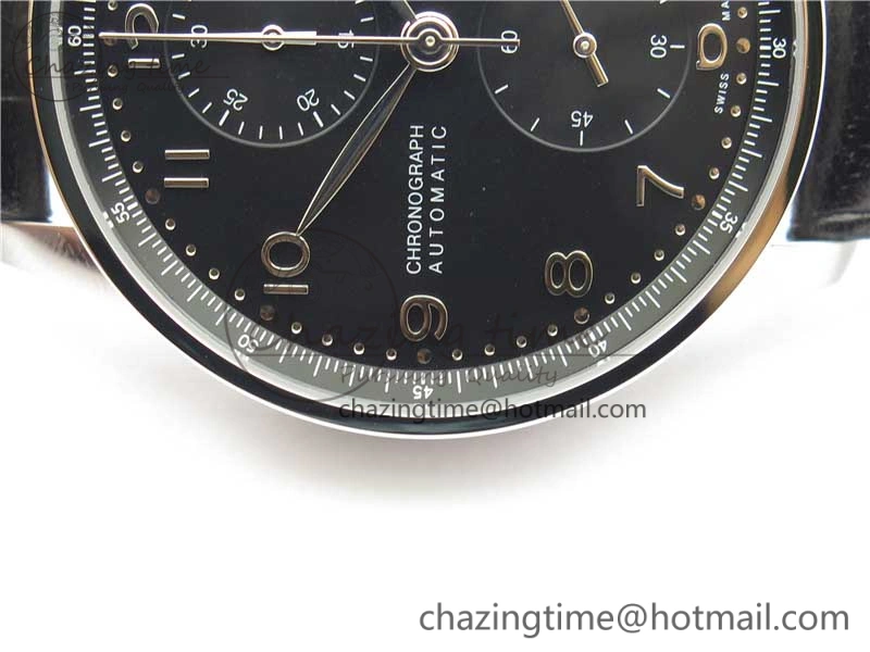 Compact Portuguese Chrono IW371609 ZF 1:1 Best Edition Black Dial on Black Leather Strap A 7100