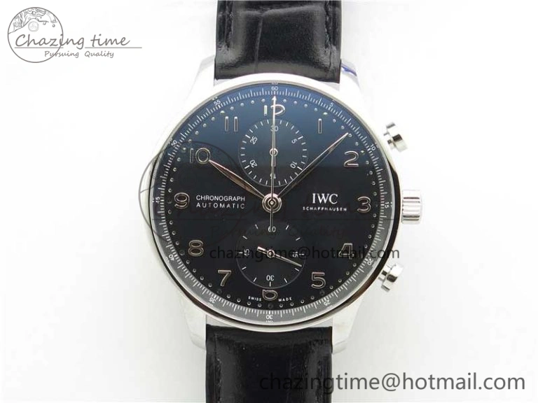 Compact Portuguese Chrono IW371609 ZF 1:1 Best Edition Black Dial on Black Leather Strap A 7100