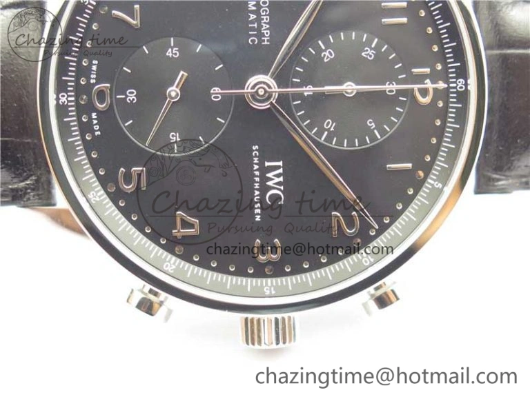 Compact Portuguese Chrono IW371609 ZF 1:1 Best Edition Black Dial on Black Leather Strap A 7100