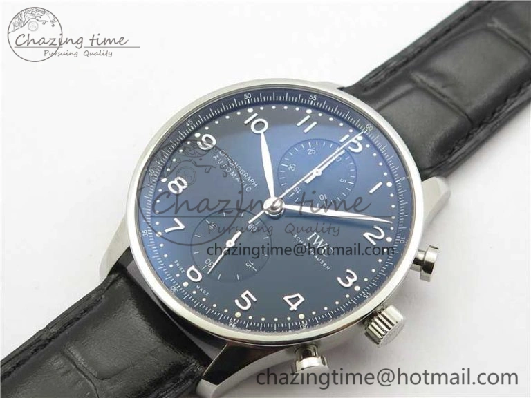Compact Portuguese Chrono IW371609 ZF 1:1 Best Edition Black Dial on Black Leather Strap A 7100