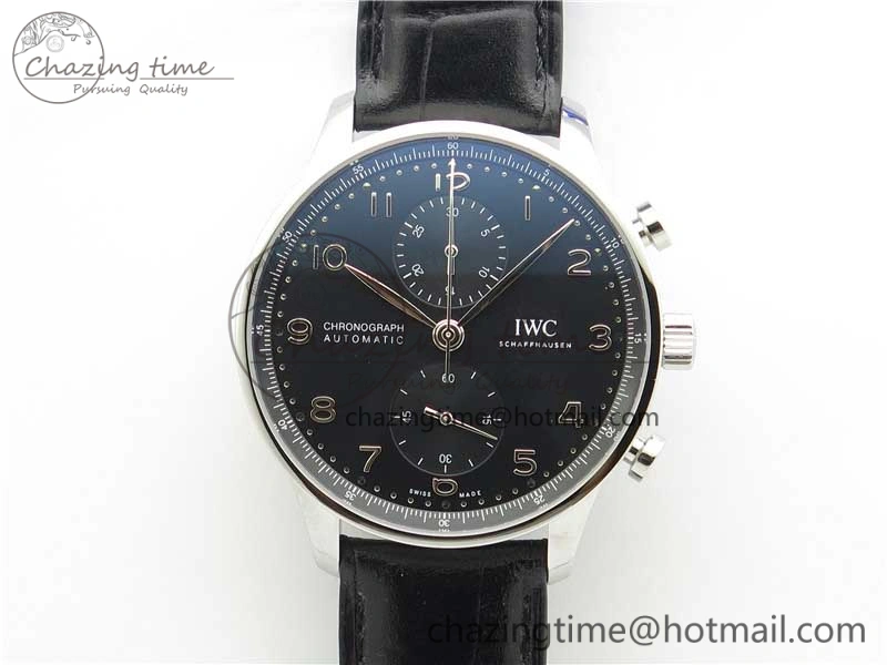 Compact Portuguese Chrono IW371609 ZF 1:1 Best Edition Black Dial on Black Leather Strap A 7100