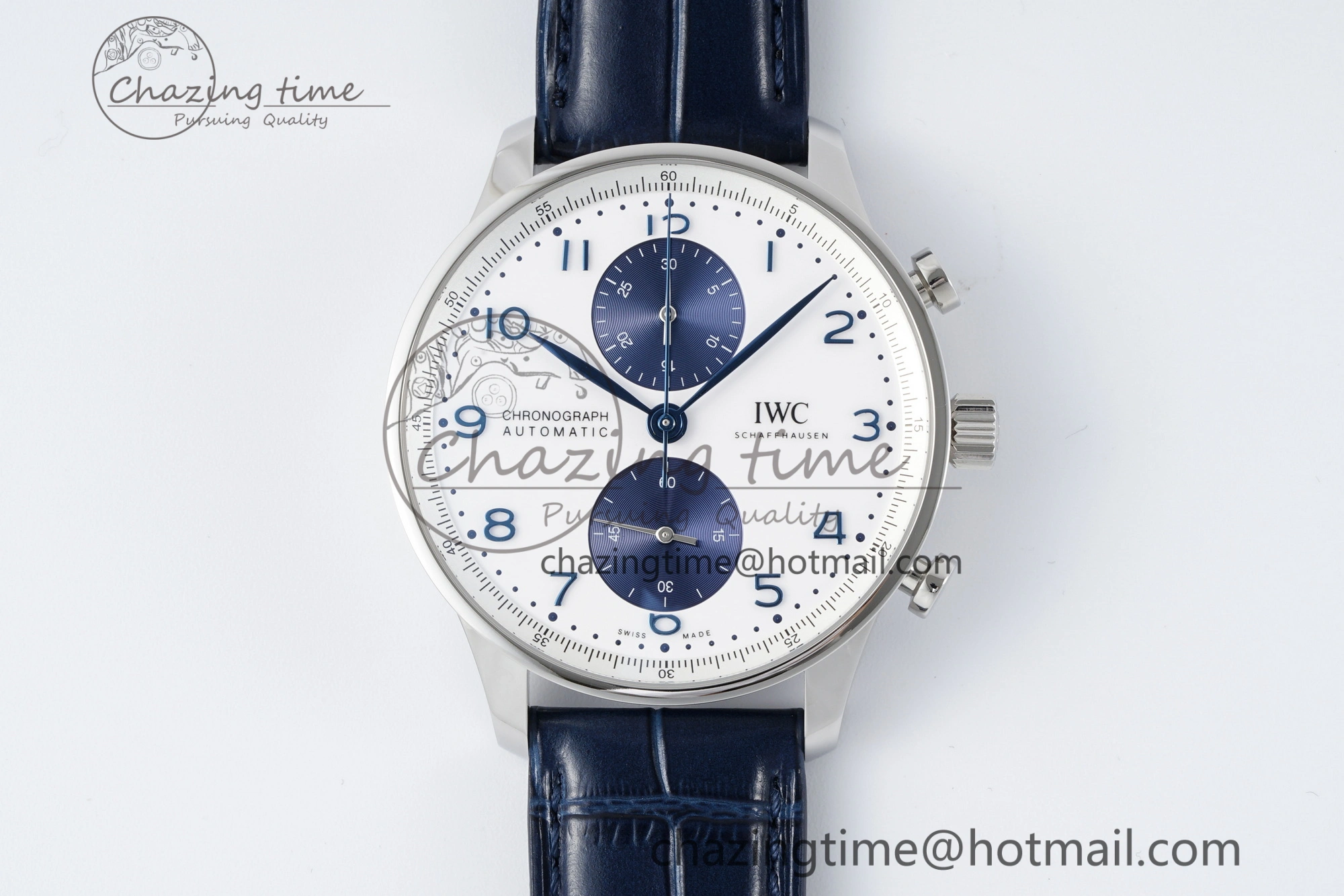 Portuguese Chrono IW371620 APSF 1:1 Best Edition White Blue Dial on Blue Leather Strap A ZeroBulk 7039