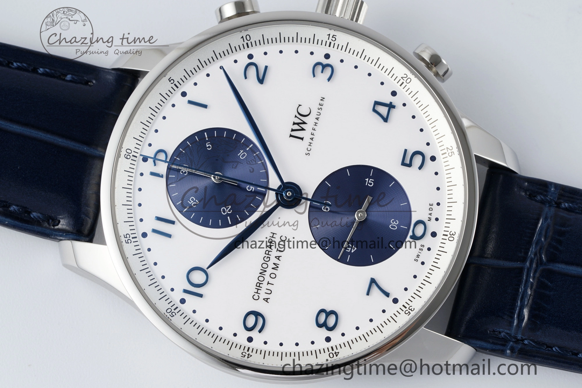 Portuguese Chrono IW371620 APSF 1:1 Best Edition White Blue Dial on Blue Leather Strap A ZeroBulk 7039