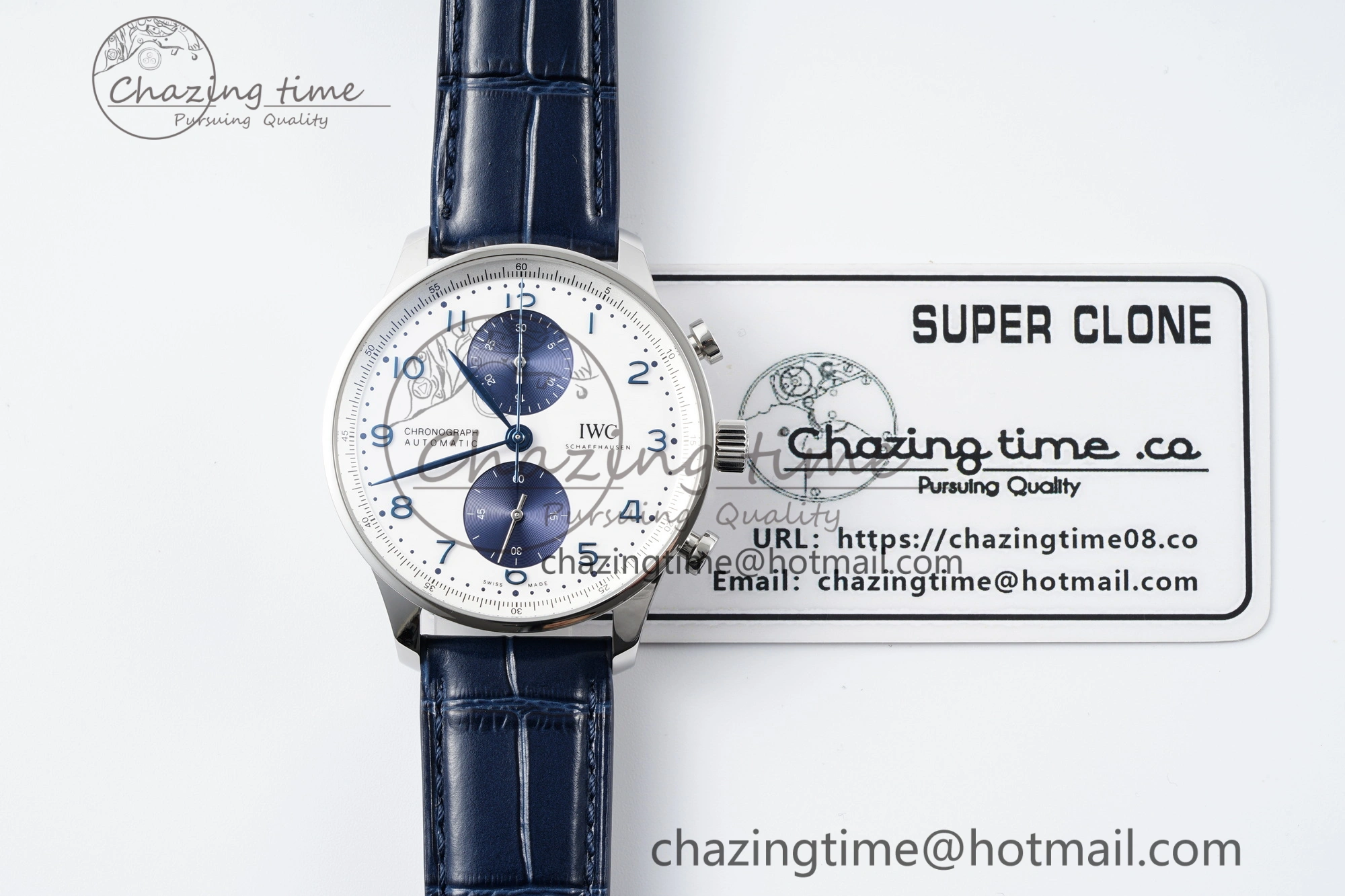 Portuguese Chrono IW371620 APSF 1:1 Best Edition White Blue Dial on Blue Leather Strap A ZeroBulk 7039