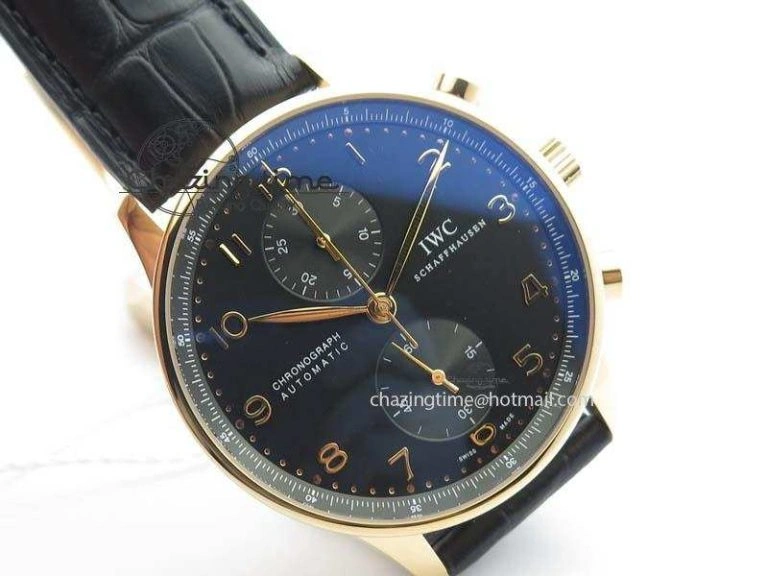 Portuguese Chrono RG IW371415 ZF 1:1 Best Edition Black Dial On Black Leather Strap A79350 (Slim Movement) WaterResistant 7264
