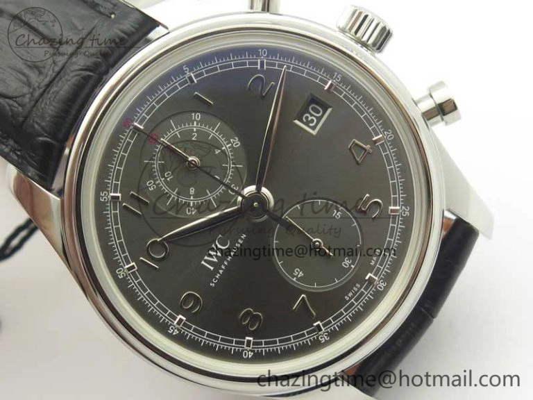 RelaxedFit Portuguese Chrono SS ZF 1:1 Best Edition Gray Dial SS On Black Leather Strap A 7215