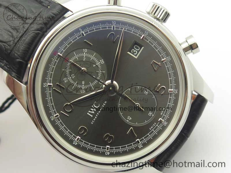RelaxedFit Portuguese Chrono SS ZF 1:1 Best Edition Gray Dial SS On Black Leather Strap A 7215