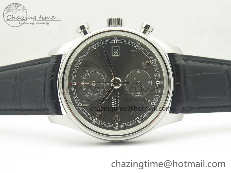 RelaxedFit Portuguese Chrono SS ZF 1:1 Best Edition Gray Dial SS On Black Leather Strap A 7215