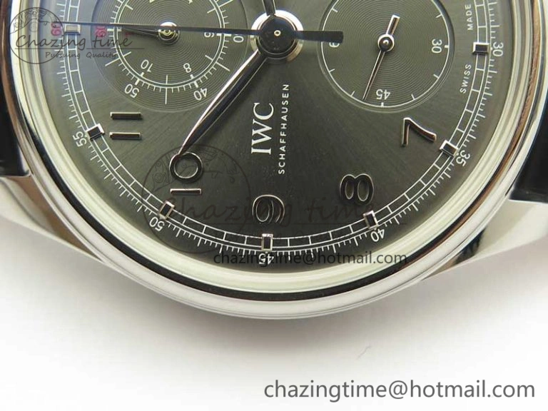 RelaxedFit Portuguese Chrono SS ZF 1:1 Best Edition Gray Dial SS On Black Leather Strap A 7215