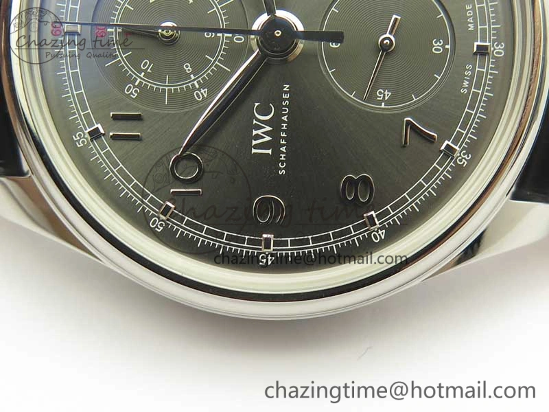 RelaxedFit Portuguese Chrono SS ZF 1:1 Best Edition Gray Dial SS On Black Leather Strap A 7215