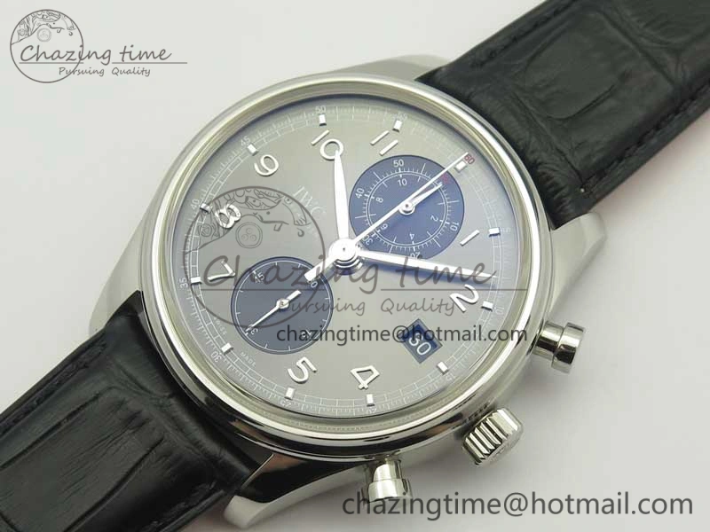 RelaxedFit Portuguese Chrono SS ZF 1:1 Best Edition Gray Dial SS On Black Leather Strap A 7215