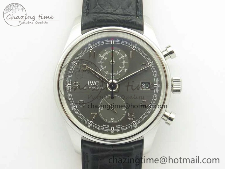 RelaxedFit Portuguese Chrono SS ZF 1:1 Best Edition Gray Dial SS On Black Leather Strap A 7215