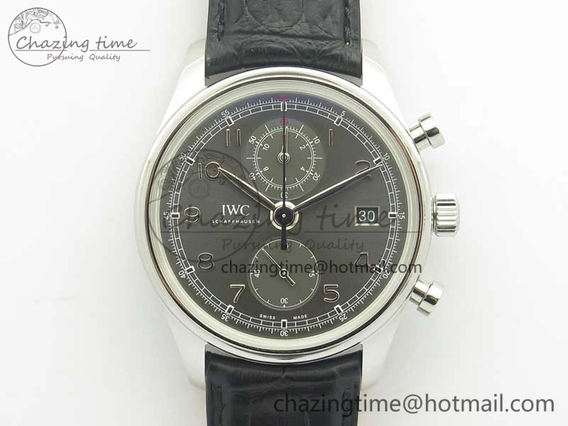 RelaxedFit Portuguese Chrono SS ZF 1:1 Best Edition Gray Dial SS On Black Leather Strap A 7215