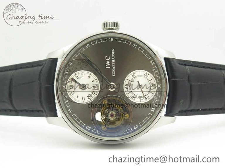 Portuguese Flying Tourbillon SS Gray Dial 2 Sub Dials on Black Leather Strap ComfortFit 7159